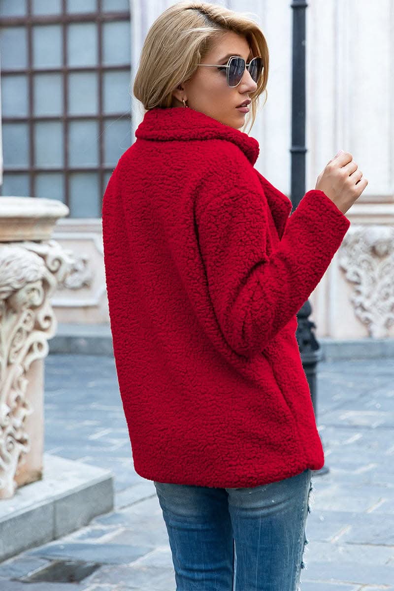Chic lapel collar sherpa coat - Love Salve